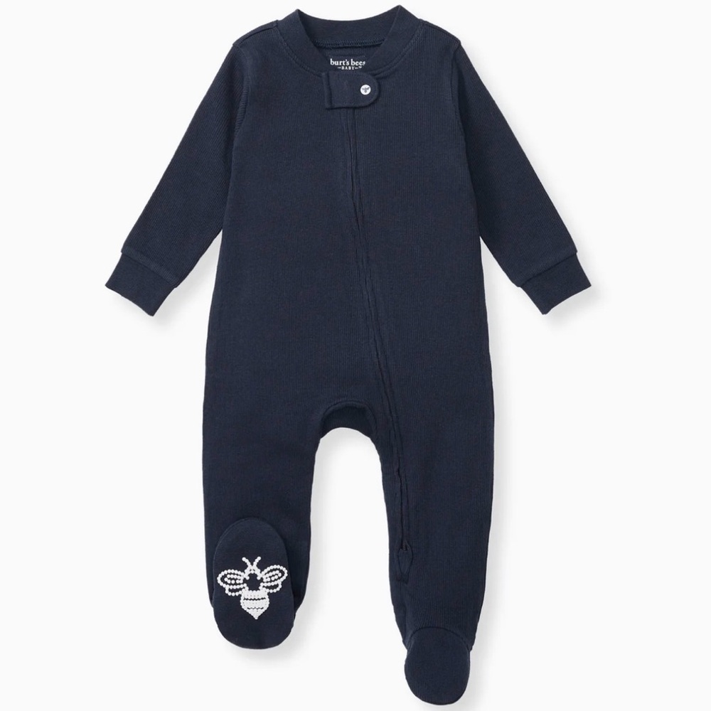 Gently Used Burt's Bees Baby Navy & Beige Organic Cotton Footed One-Piece